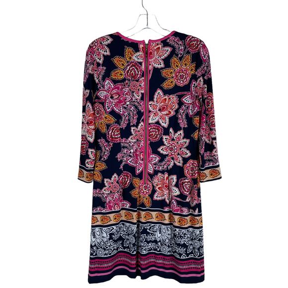 Eliza J Floral Printed Shift Dress 3/4 Sleeve Pink Navy Size 6 - Picture 6 of 8